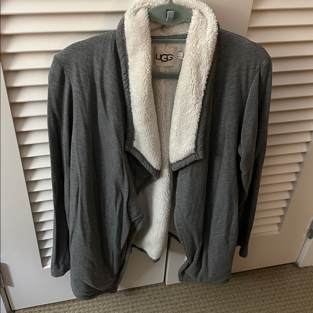 Ladies Ugg Cardigan/Sweater Open Front Waterfall Collar Grey Size Small